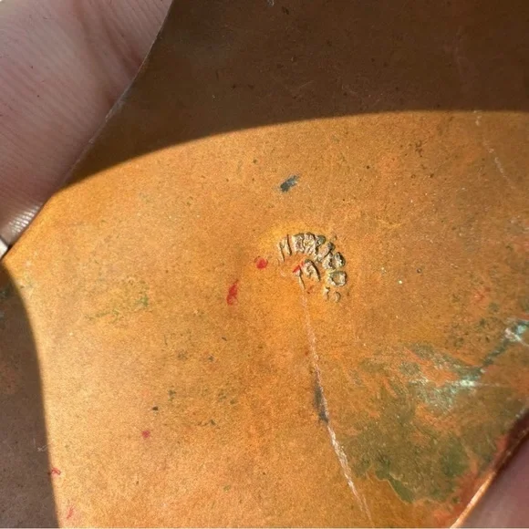 Vintage Mexican Brass and Copper Abalone Inlaid Cuff Bracelet - Picture 6 of 6